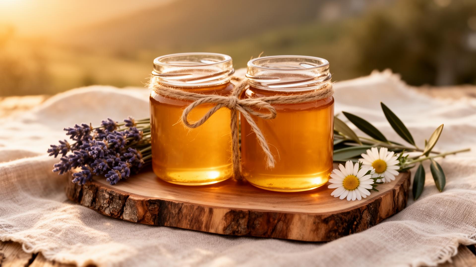 Confezione regalo artigianale con due vasetti di miele del Cilento